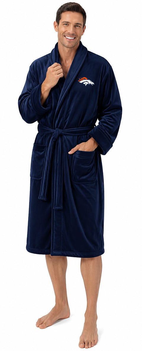 Northwest NFL Denver Broncos Adult Unisex Silk Touch Bathrobe, Navy, Officially Licensed Loungewear, Soft Plush Polyester