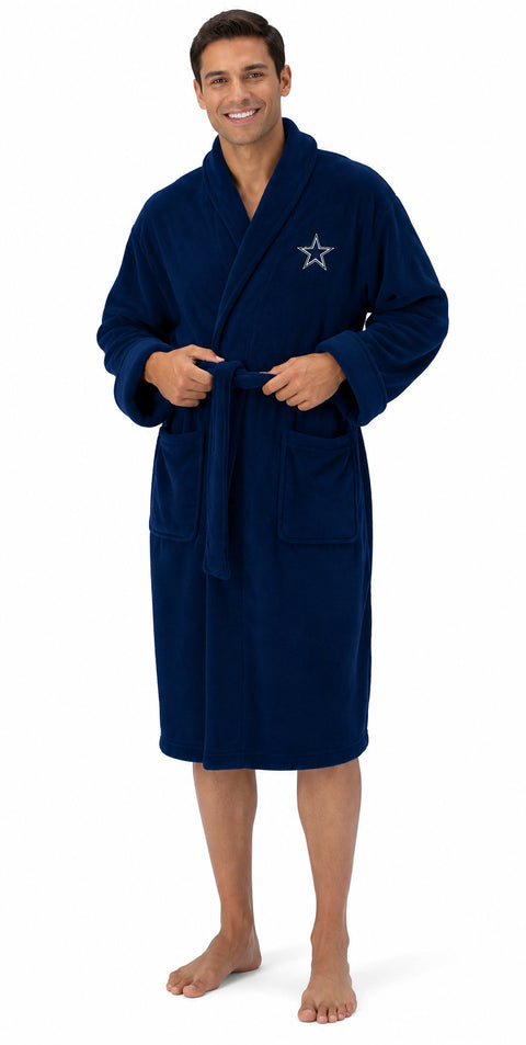 Northwest NFL Dallas Cowboys Adult Unisex Silk Touch Bathrobe, Navy, Officially Licensed Loungewear, Soft Plush Polyester