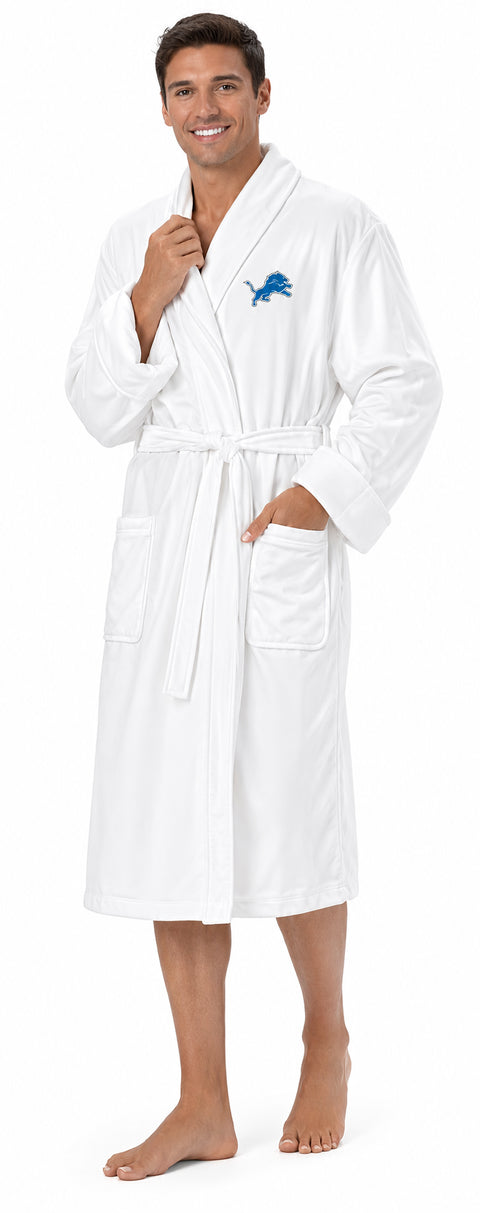 Northwest NFL Detroit Lions Adult Unisex Silk Touch Bathrobe, White, Officially Licensed Loungewear, Soft Plush Polyester