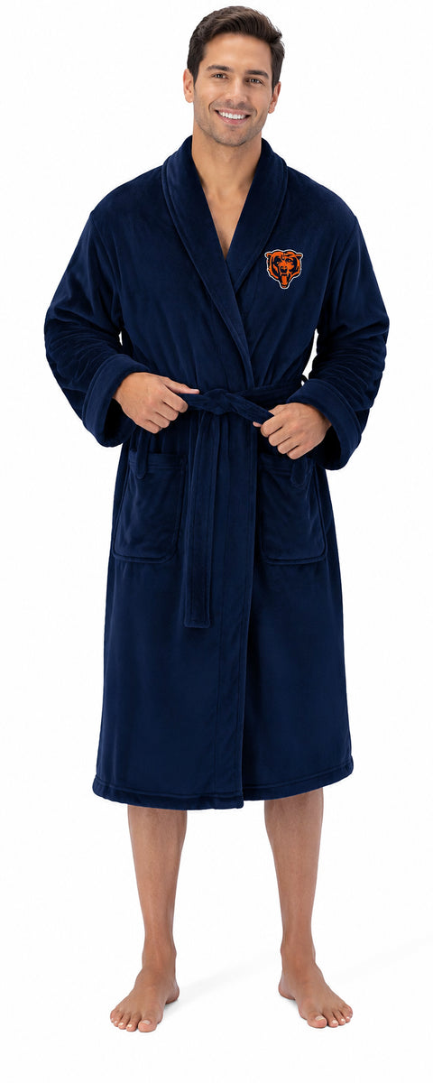 Northwest NFL Chicago Bears Adult Unisex Silk Touch Bathrobe, Navy, Officially Licensed Loungewear, Soft Plush Polyester