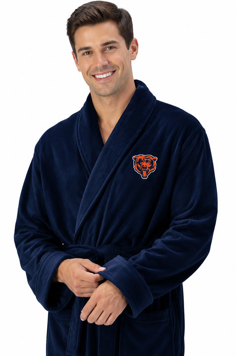 Northwest NFL Chicago Bears Adult Unisex Silk Touch Bathrobe, Navy, Officially Licensed Loungewear, Soft Plush Polyester