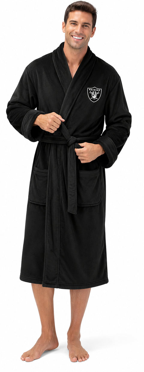 Northwest NFL Las Vegas Raiders Adult Unisex Silk Touch Bathrobe, Black, Officially Licensed Loungewear, Soft Plush Polyester
