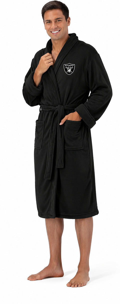 Northwest NFL Las Vegas Raiders Adult Unisex Silk Touch Bathrobe, Black, Officially Licensed Loungewear, Soft Plush Polyester