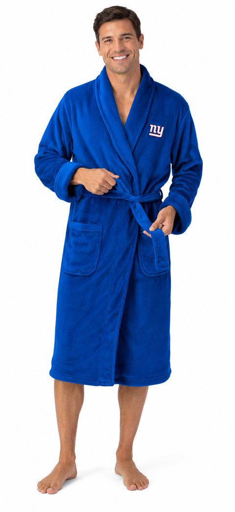 Northwest NFL New York Giants Adult Unisex Silk Touch Bathrobe, Blue, Officially Licensed Loungewear, Soft Plush Polyester