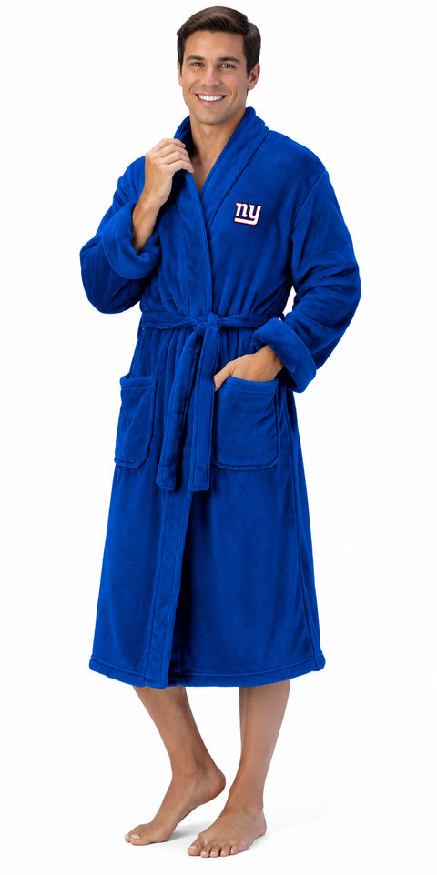 Northwest NFL New York Giants Adult Unisex Silk Touch Bathrobe, Blue, Officially Licensed Loungewear, Soft Plush Polyester