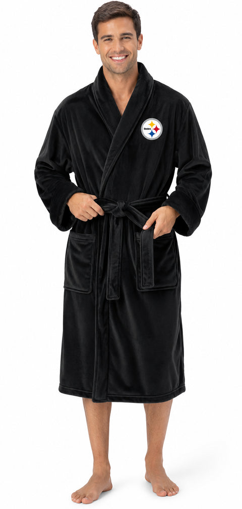 Northwest NFL Pittsburgh Steelers Adult Unisex Silk Touch Bathrobe, Black, Officially Licensed Loungewear, Soft Plush Polyester