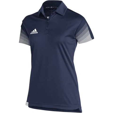 adidas Womens Sideline 21 Primeblue Polo Short Sleeve Shirt, Navy Blue/White