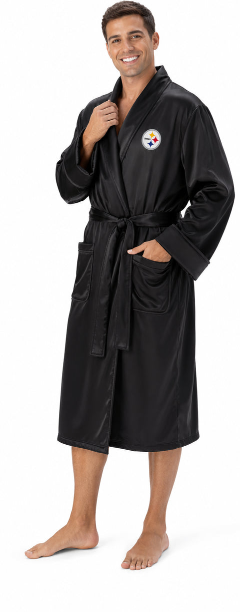 Northwest NFL Pittsburgh Steelers Adult Unisex Silk Touch Bathrobe, Black, Officially Licensed Loungewear, Soft Plush Polyester