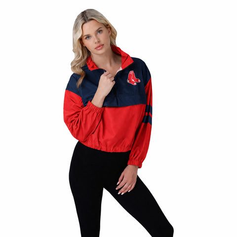 FOCO MLB Winning Play Pullover Women's Windbreaker, Lightweight Jacket, Boston Red Sox