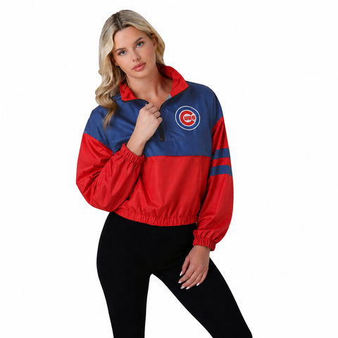 FOCO MLB Winning Play Pullover Women's Windbreaker, Lightweight Jacket, Chicago Cubs