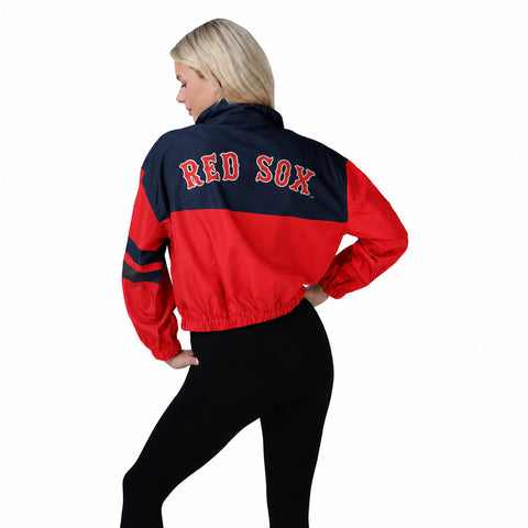 FOCO MLB Winning Play Pullover Women's Windbreaker, Lightweight Jacket, Boston Red Sox