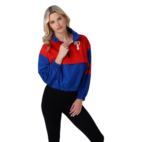 FOCO MLB Winning Play Pullover Women's Windbreaker, Lightweight Jacket, Philadelphia Phillies