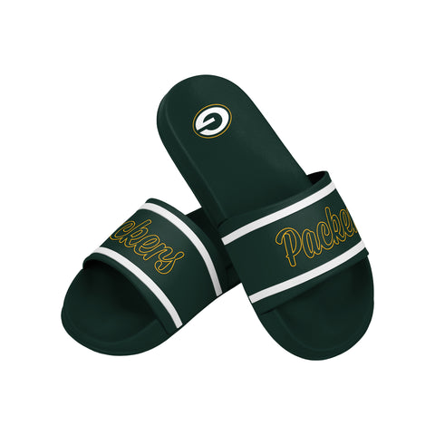 FOCO NFL Team Wordmark Molded Comfortable Women's Slide Sandals, Green Bay Packers