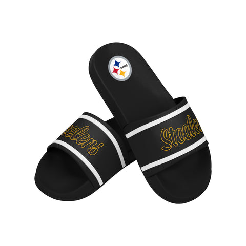 FOCO NFL Team Wordmark Molded Comfortable Women's Slide Sandals, Pittsburgh Steelers