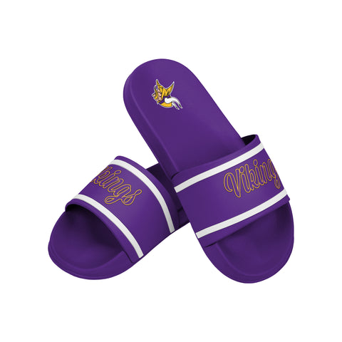 FOCO NFL Team Wordmark Molded Comfortable Women's Slide Sandals, Minnesota Vikings