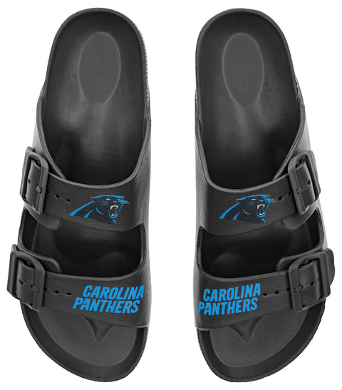 FOCO NFL Team Logo Double Buckle Comfortable Slip-On Women's Sandals, Carolina Panthers