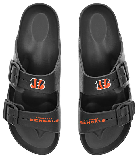 FOCO NFL Team Logo Double Buckle Comfortable Slip-On Women's Sandals, Cincinnati Bengals