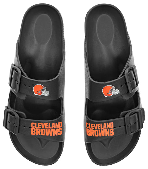 FOCO NFL Team Logo Double Buckle Comfortable Slip-On Women's Sandals, Cleveland Browns