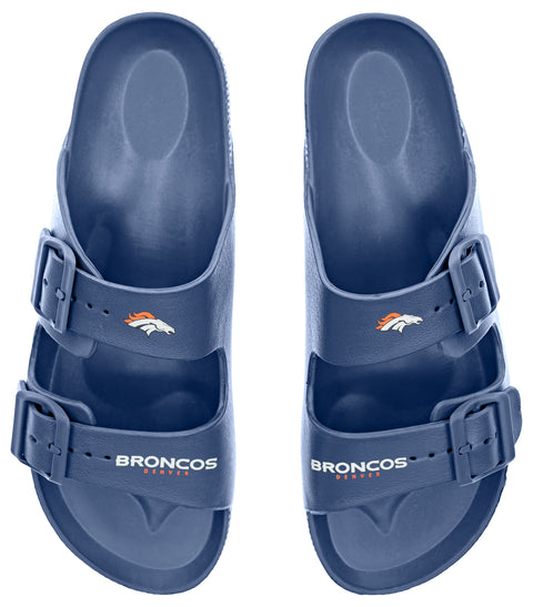 FOCO NFL Team Logo Double Buckle Comfortable Slip-On Women's Sandals, Denver Broncos