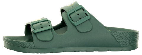 FOCO NFL Team Logo Double Buckle Comfortable Slip-On Women's Sandals, Green Bay Packers