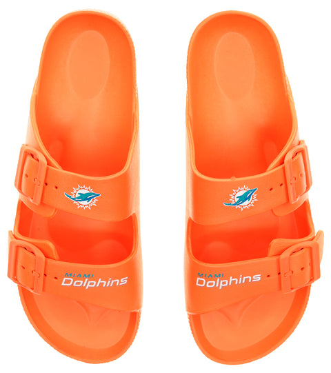 FOCO NFL Team Logo Double Buckle Comfortable Slip-On Women's Sandals, Miami Dolphins