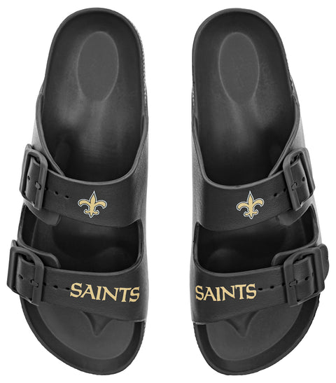 FOCO NFL Team Logo Double Buckle Comfortable Slip-On Women's Sandals, New Orleans Saints