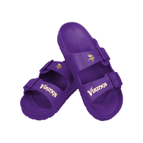 FOCO NFL Team Logo Double Buckle Comfortable Slip-On Women's Sandals, Minnesota Vikings