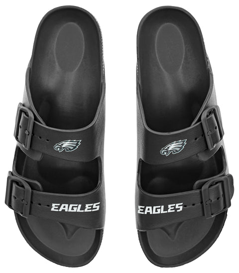 FOCO NFL Team Logo Double Buckle Comfortable Slip-On Women's Sandals, Philadelphia Eagles