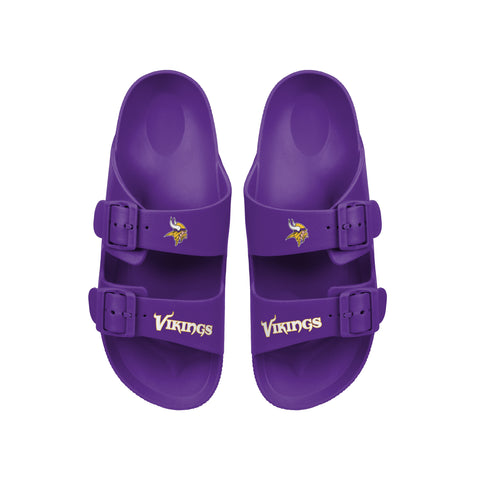 FOCO NFL Team Logo Double Buckle Comfortable Slip-On Women's Sandals, Minnesota Vikings