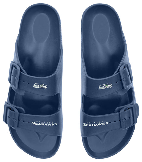 FOCO NFL Team Logo Double Buckle Comfortable Slip-On Women's Sandals, Seattle Seahawks