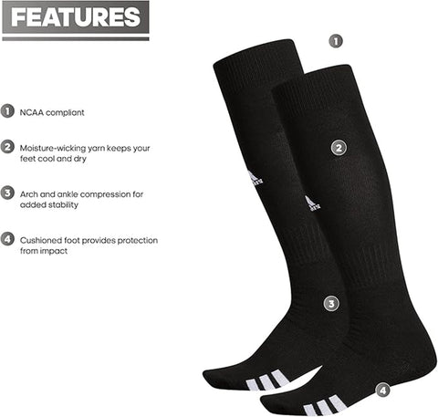 2 Pairs Adidas Rec League Youth Otc Socks Juniors Black