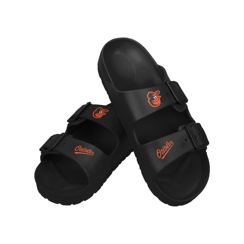 FOCO MLB Team Logo Double Buckle Comfortable Slip-On Women's Sandals, Baltimore Orioles