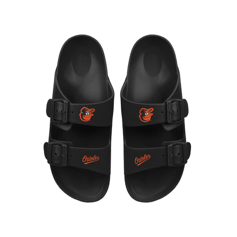 FOCO MLB Team Logo Double Buckle Comfortable Slip-On Women's Sandals, Baltimore Orioles