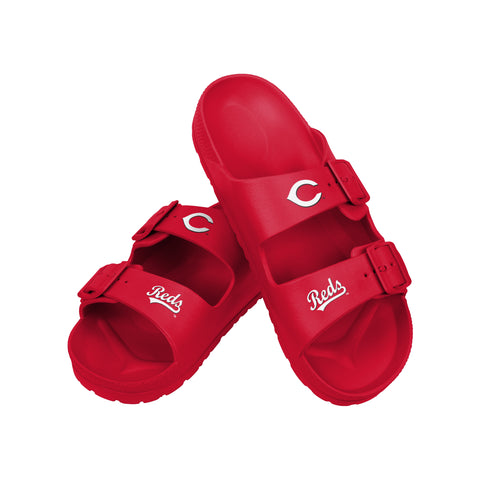 FOCO MLB Team Logo Double Buckle Comfortable Slip-On Women's Sandals, Cincinnati Reds