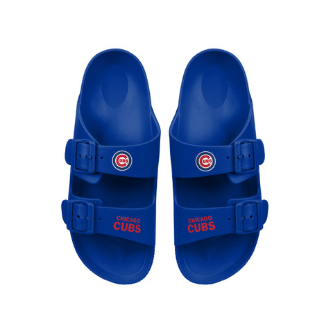 FOCO MLB Team Logo Double Buckle Comfortable Slip-On Women's Sandals, Chicago Cubs
