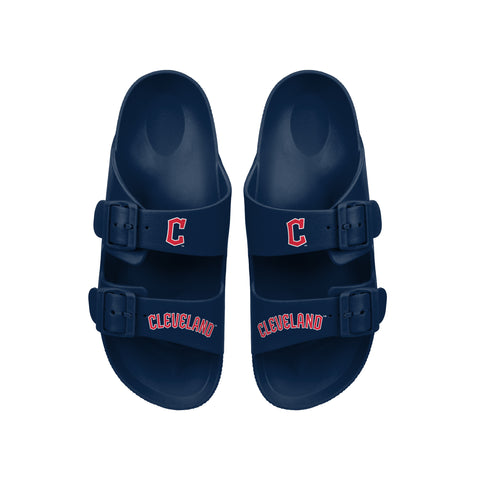 FOCO MLB Team Logo Double Buckle Comfortable Slip-On Women's Sandals, Cleveland Guardians