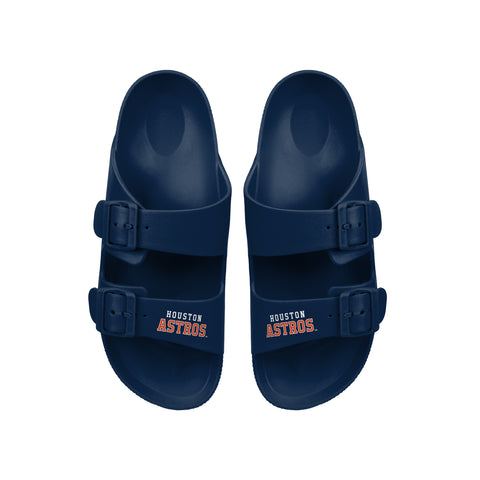 FOCO MLB Team Logo Double Buckle Comfortable Slip-On Women's Sandals, Houston Astros