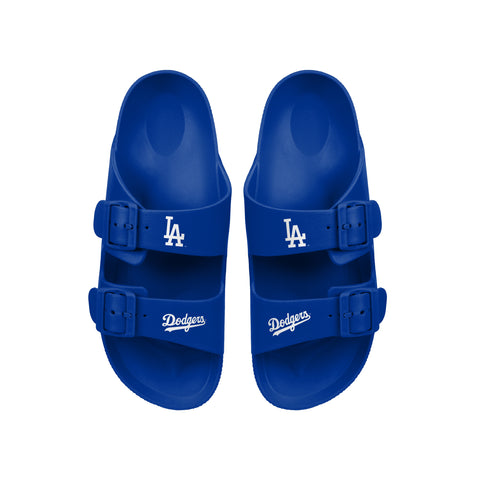 FOCO MLB Team Logo Double Buckle Comfortable Slip-On Women's Sandals, Los Angeles Dodgers