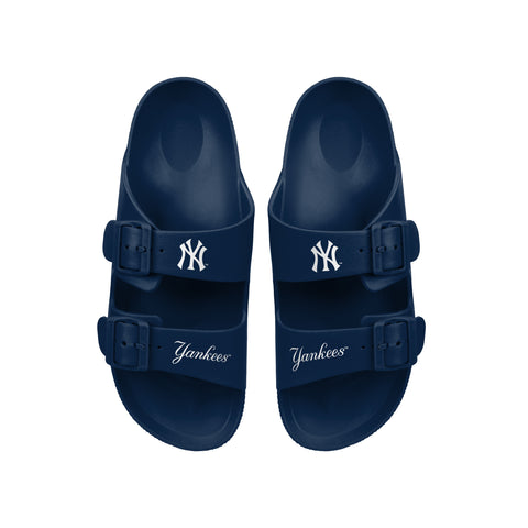 FOCO MLB Team Logo Double Buckle Comfortable Slip-On Women's Sandals, New York Yankees