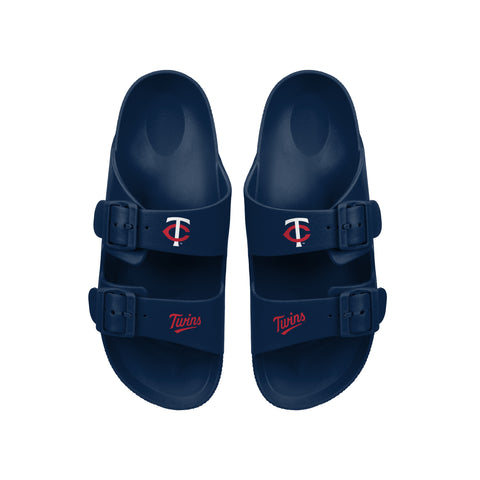 FOCO MLB Team Logo Double Buckle Comfortable Slip-On Women's Sandals, Minnesota Twins