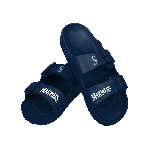 FOCO MLB Team Logo Double Buckle Comfortable Slip-On Women's Sandals, Seattle Mariners