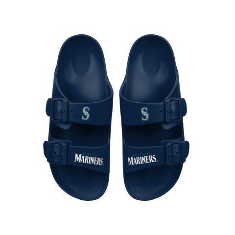 FOCO MLB Team Logo Double Buckle Comfortable Slip-On Women's Sandals, Seattle Mariners
