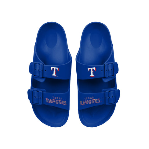 FOCO MLB Team Logo Double Buckle Comfortable Slip-On Women's Sandals, Texas Rangers