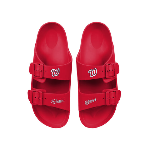 FOCO MLB Team Logo Double Buckle Comfortable Slip-On Women's Sandals, Washington Nationals
