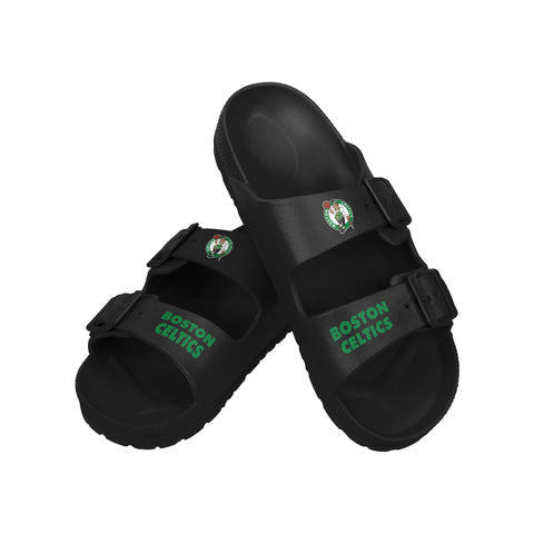 FOCO NBA Team Logo Double Buckle Comfortable Slip-On Women's Sandals, Boston Celtics