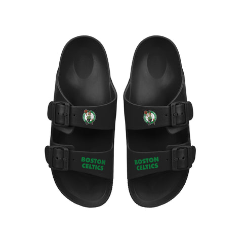 FOCO NBA Team Logo Double Buckle Comfortable Slip-On Women's Sandals, Boston Celtics