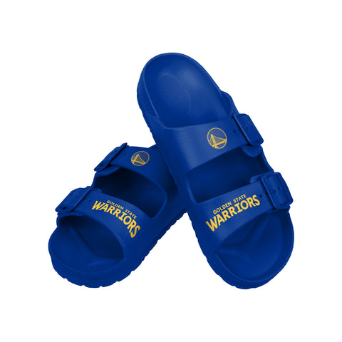 FOCO NBA Team Logo Double Buckle Comfortable Slip-On Women's Sandals, Golden State Warriors
