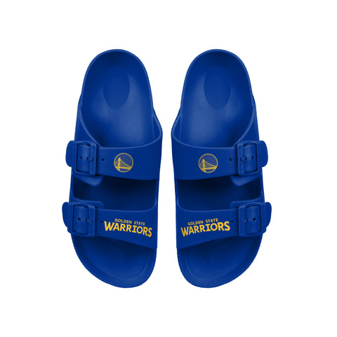 FOCO NBA Team Logo Double Buckle Comfortable Slip-On Women's Sandals, Golden State Warriors