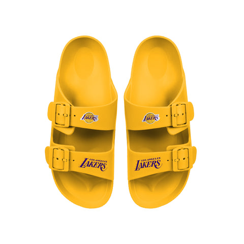 FOCO NBA Team Logo Double Buckle Comfortable Slip-On Women's Sandals, Los Angeles Lakers