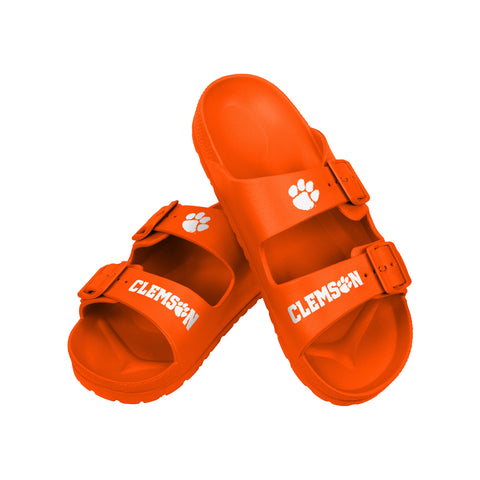 FOCO NCAA Team Logo Double Buckle Comfortable Slip-On Women's Sandals, Clemson Tigers